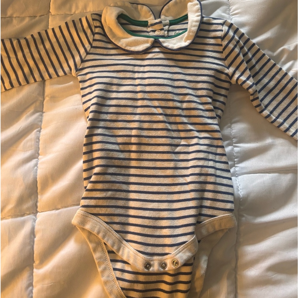 Mini Boden onesie striped with Peter Pan collar; 18-24 months